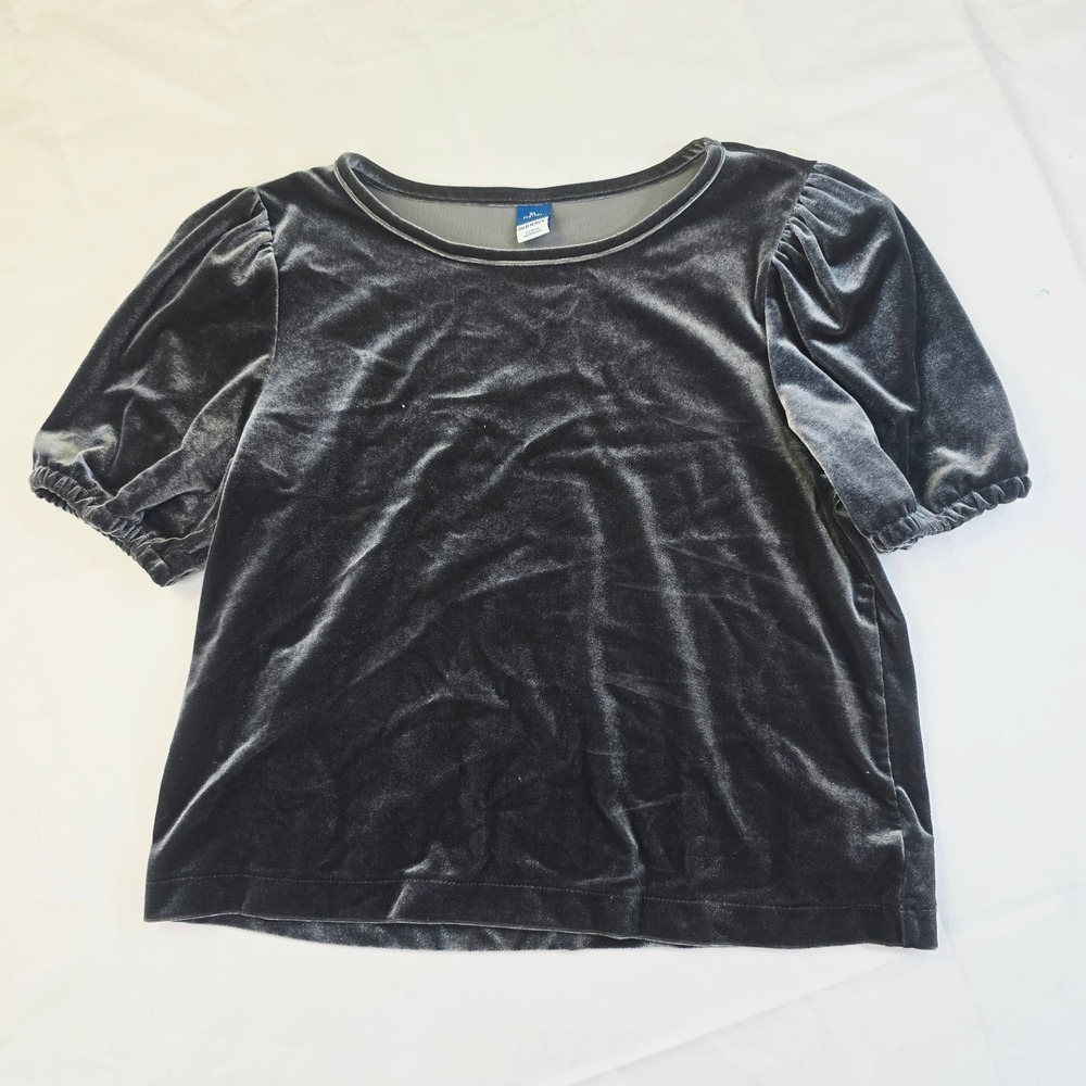 Old Navy Girls XL 14-16 Velvet Top Grey Puff Sleeve Holiday Blouse